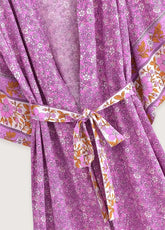 Kimono long de plage | petites fleurs Rose fuchsia