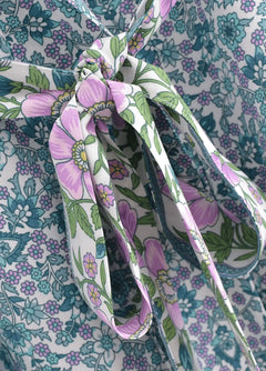 Kimono long de plage | petites fleurs Turquoise