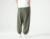 pantalon en coton rayé inspiration japonaise