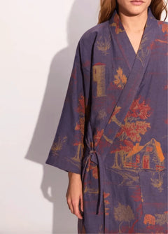 peignoir doux kimono bleu