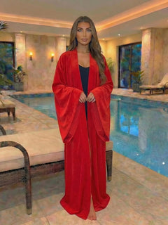 Kimono Long Élégant |Linen Mist - porté vue complète