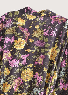 Kimono court de plage | floral vintage Noir