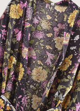 Kimono court de plage | floral vintage Noir