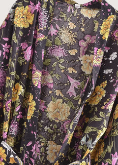 Kimono court de plage | floral vintage Noir