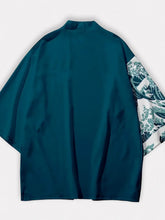 veste kimono homme motif vagues turquoise