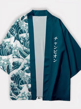 Veste Kimono Japonais Pour Homme - Motif Vagues Turquoise