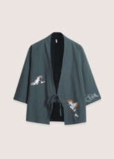 Haori homme | grues et nuages Bleu gris