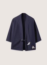 Veste kimono homme | grues brodées Bleu marine