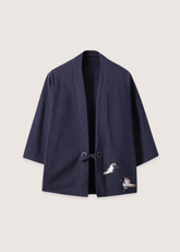 Veste kimono homme | grues brodées Bleu marine