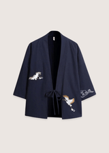 Haori homme grues et nuages Bleu marine