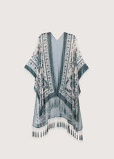 Veste Kimono Crème Et Bleu Gris