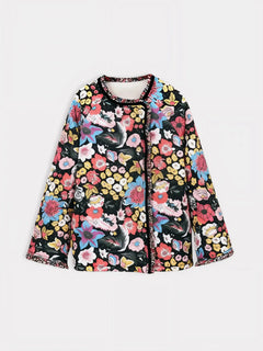 Veste kimono fleurie vintage Garden Eclipse vue de face à plat sur fond blanc avec motifs floraux colorés