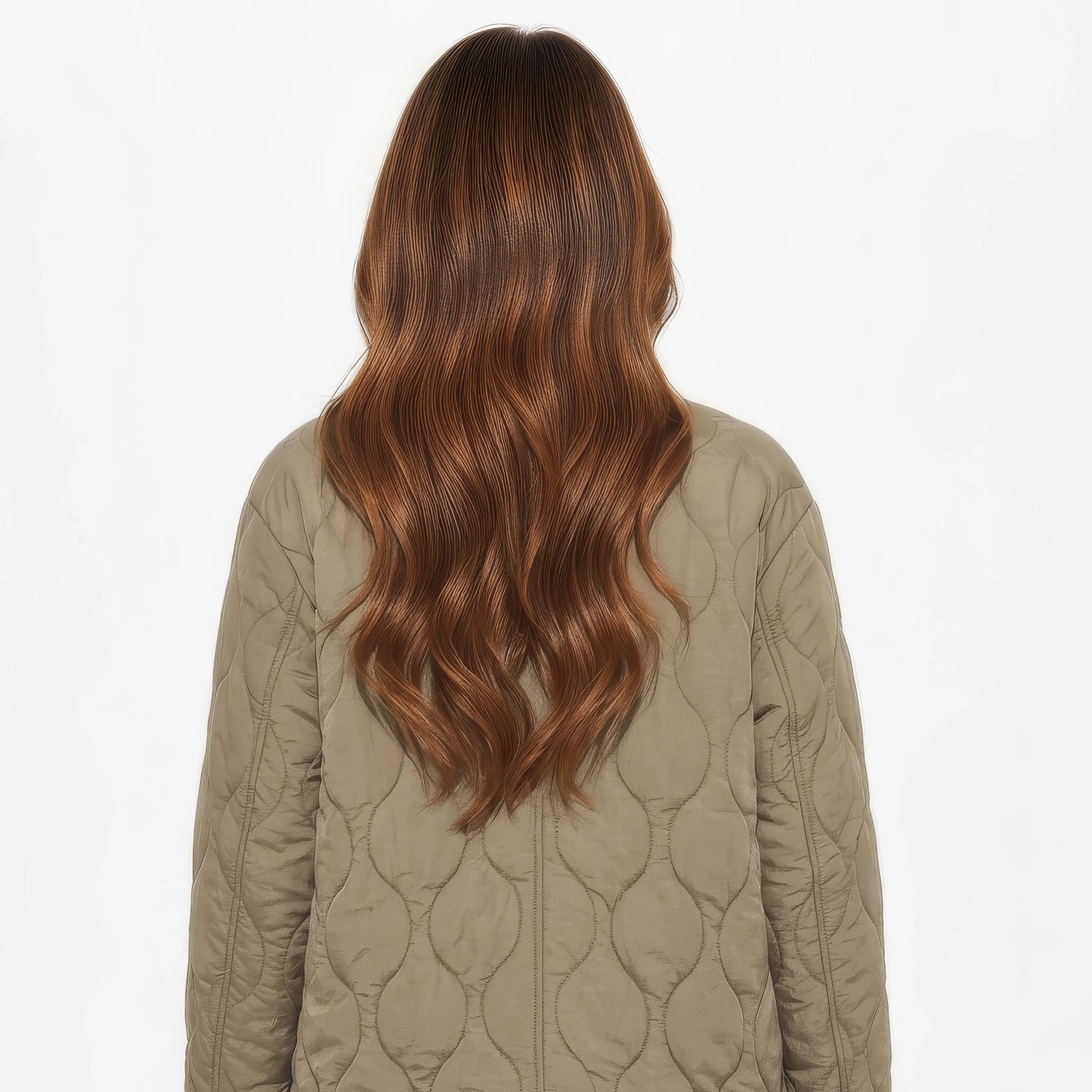 Veste kimono hivernale beige Sand Eclipse vue de dos, finition matelassée élégante