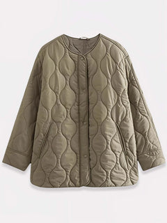 Veste kimono hivernale beige Sand Eclipse vue de face à plat avec matelassage ondulé