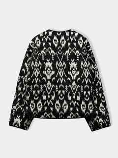 Veste kimono ikat noir et blanc vue de dos, motif graphique japonais Edo Pattern