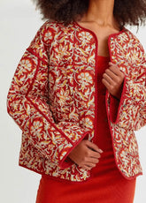 veste terracotta style kimono avec fleurs