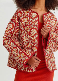 veste terracotta style kimono avec fleurs