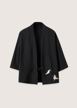 Veste kimono homme grues brodées Noir
