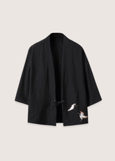 Veste kimono homme grues brodées Noir