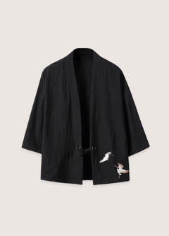 Veste kimono homme grues brodées Noir