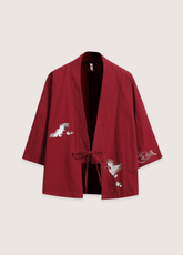 Haori homme | grues et nuages Rouge