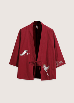 Haori homme | grues et nuages Rouge