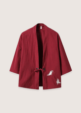 Veste kimono homme | grues brodées Rouge
