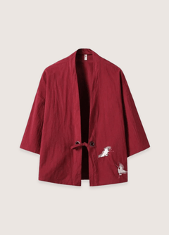 Veste kimono homme | grues brodées Rouge