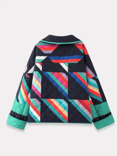 Veste kimono vintage Neon Sakura vue de dos à plat avec motifs géométriques colorés